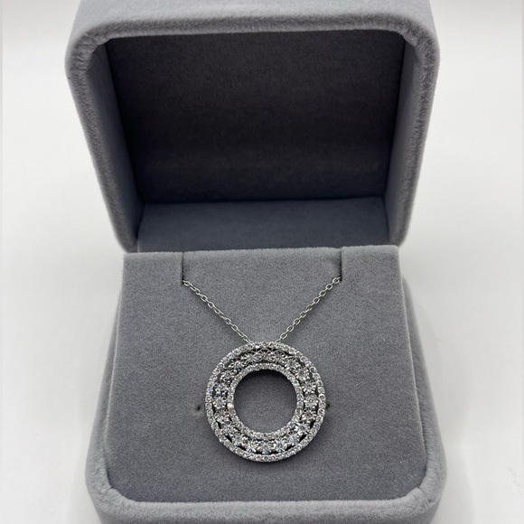 1.00 CT Lab Diamond Round Silver Necklace - Picture 1 of 10